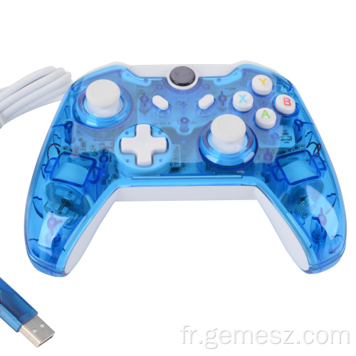 Manette de jeu filaire bleue transparente pour manette Xbox One